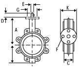 construction dimension refer to  butterfly valve BV1000 series lug butterfly valve BV1000L