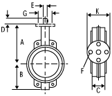 construction dimension of butterfly valve BV1000 series wafer butterfly valve BV1000W