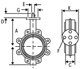 construction dimension of butterfly valve BV2000 series wafer butterfly valve BV2000L