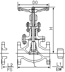 Dimensions of flanged globe valve